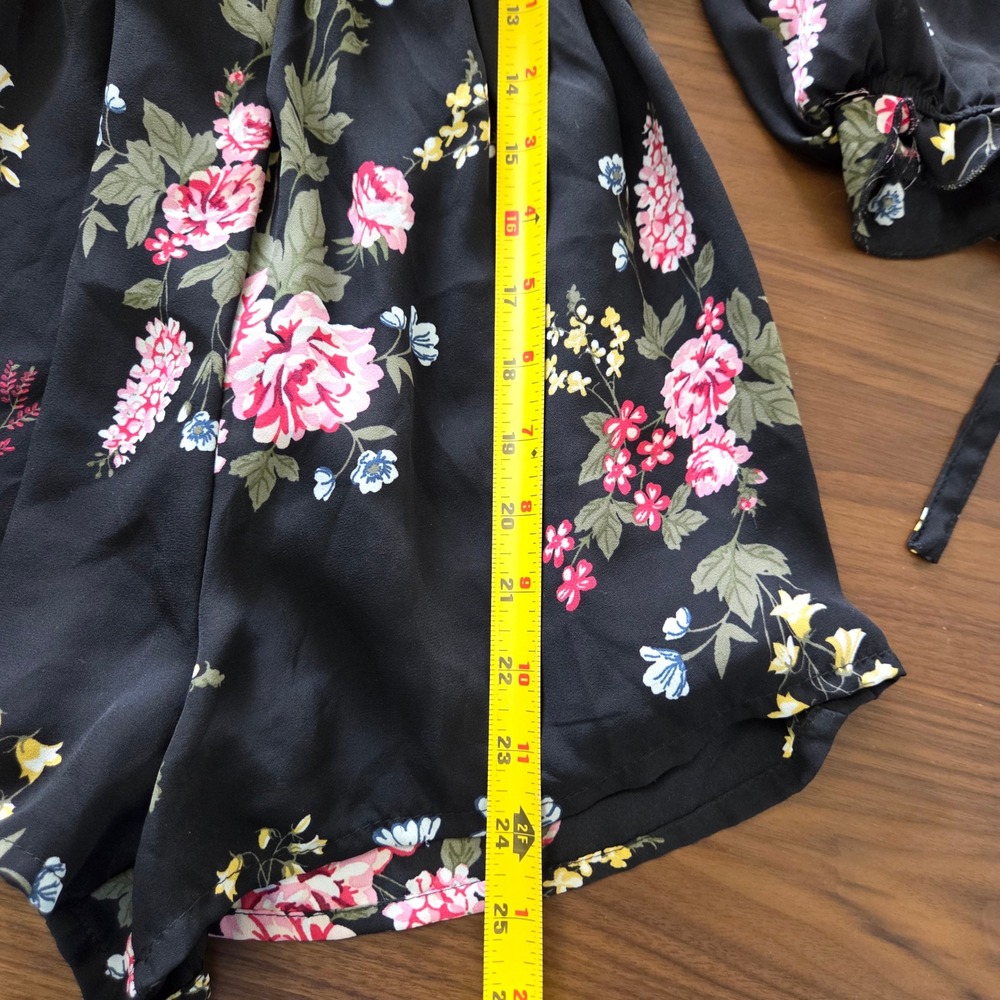 Y2K Bongo Floral Romper Small Off Shoulder Peasant Boho Bell Sleeve Mini Small - Picture 9 of 9